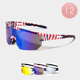 12PCS - American USA Flag Visor Style Sunglasses