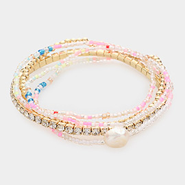 5PCS - Pearl Pointed Colorful Beaded Stretch Bracelets