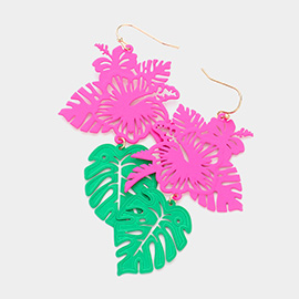 Colored Tropical Leaf Link Dangle Earrings