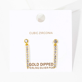 Gold Dipped CZ Bar Dangle Evening Earrings