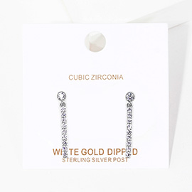 White Gold Dipped CZ Bar Dangle Evening Earrings