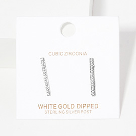 White Gold Dipped CZ Bar Evening Earrings