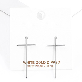White Gold Dipped Metal Cross Earrings