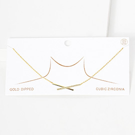 Gold Dipped CZ Embellished Metal Crisscross Pendant Necklace