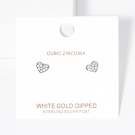 White Gold Dipped CZ Heart Stud Earrings