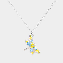 Colored Dragonfly Pendant Necklace
