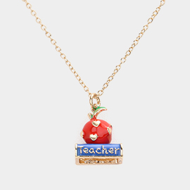 3D Apple Teacher Message Book Pendant Necklace