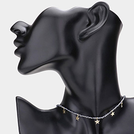 Metal Star Accented Faceted Beaded Choker Necklace