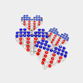 American USA Flag Double Heart Link Dangle Earrings