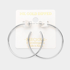 14K White Gold Dipped 1.75 Inch Metal Hoop Earrings