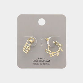 Brass Metal Abstract Hoop Earrings