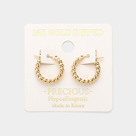 14K Gold Dipped 0.7 Inch Twisted Hoop Pin Catch Earrings