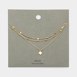 Brass Metal Quatrefoil Pendant Triple Layered Necklace