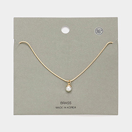 Brass Metal Pearl Pendant Necklace