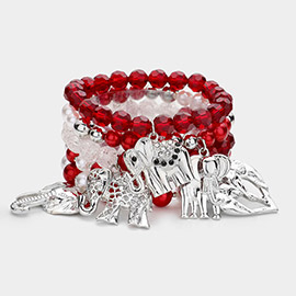 5PCS - Metal Elephant Charm Faceted Beaded Stretch Bracelets