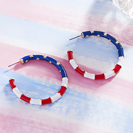 American USA Flag Enamel Hoop Earrings