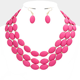 Colored Oval Beaded Triple Layered Necklace