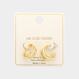 14K Gold Dipped Brass Metal Split Hoop Earrings