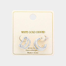 White Gold Dipped Brass Metal Split Hoop Earrings