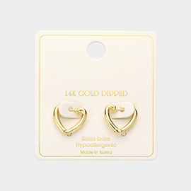 14K Gold Dipped Brass Metal Heart Huggie Hoop Earrings