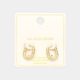 14K Gold Dipped 0.6 Inch Textured Brass Metal Oval Huggie Hoop Earrings