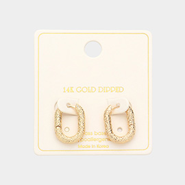 14K Gold Dipped 0.75 Inch Textured Brass Metal Oval Huggie Hoop Earrings
