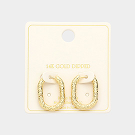 14K Gold Dipped 0.8 Inch Textured Brass Metal Oval Huggie Hoop Earrings