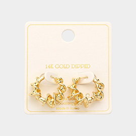 14K Gold Dipped Brass Metal Twisted Huggie Hoop Earrings