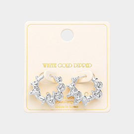 White Gold Dipped Brass Metal Twisted Huggie Hoop Earrings