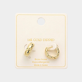 14K Gold Dipped Brass Metal Patterned Huggie Hoop Earrings