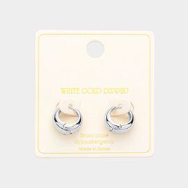 White Gold Dipped 0.5 Inch Brass Metal Huggie Hoop Earrings