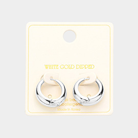 White Gold Dipped 0.75 Inch Brass Metal Huggie Hoop Earrings