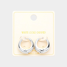 White Gold Dipped 0.8 Inch Brass Metal Huggie Hoop Earrings