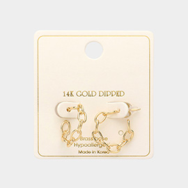 14K Gold Dipped Brass Metal Open Oval Link Hoop Earrings
