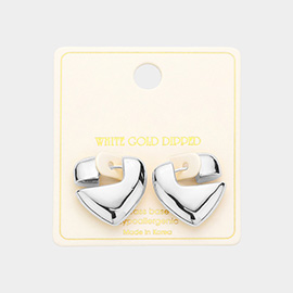 White Gold Dipped Brass Metal Heart Earrings
