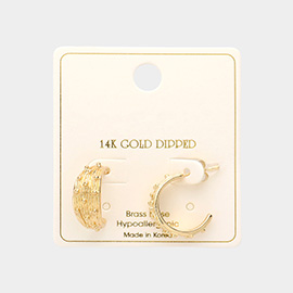 14K Gold Dipped Brass Metal Bubble Detailed Hoop Earrings