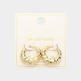 14K Gold Dipped Brass Metal Textured Huggie Hoop Earrings