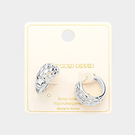White Gold Dipped Brass Metal Huggie Hoop Earrings