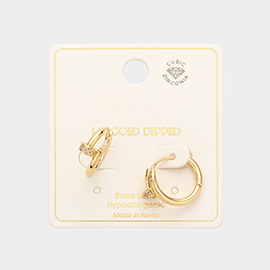 14K Gold Dipped Brass Metal CZ Nail Huggie Hoop Earrings