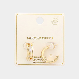14K Gold Dipped CZ Brass Metal Hoop Earrings