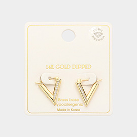 14K Gold Dipped Brass Metal CZ Triangle Hoop Pin Catch Earrings