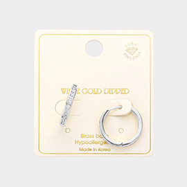 White Gold Dipped CZ Brass Metal Huggie Hoop Earrings