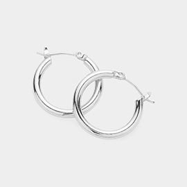White Gold Dipped 0.75 Inch Brass Metal Hoop Pin Catch Earrings