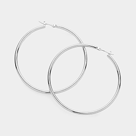White Gold Dipped 2.25 Inch Brass Metal Hoop Pin Catch Earrings