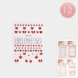 12Pack - Strawberry Heart Bow Flower Cake Nail Art Adhesive Stickers