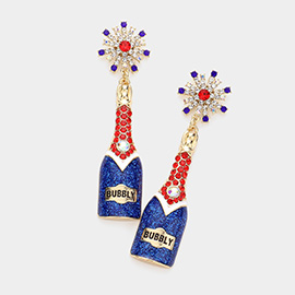 Bubbly American USA Flag Champagne Dangle Earrings