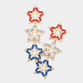 American USA Flag Triple Star Link Dangle Earrings