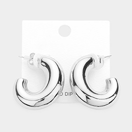 White Gold Dipped Metal Oval Hoop Earrings