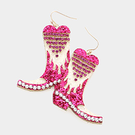 Rhinestone Embellished Glittered Western Boots Dangle Earrings
