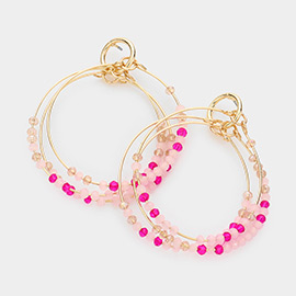 Faceted Beaded Triple Open Circle Layered Dangle Earrings
